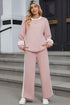 Varsity Stripe Contrast Collar Drop Shoulder Pullover And Drawstring Wide Leg Pant Set